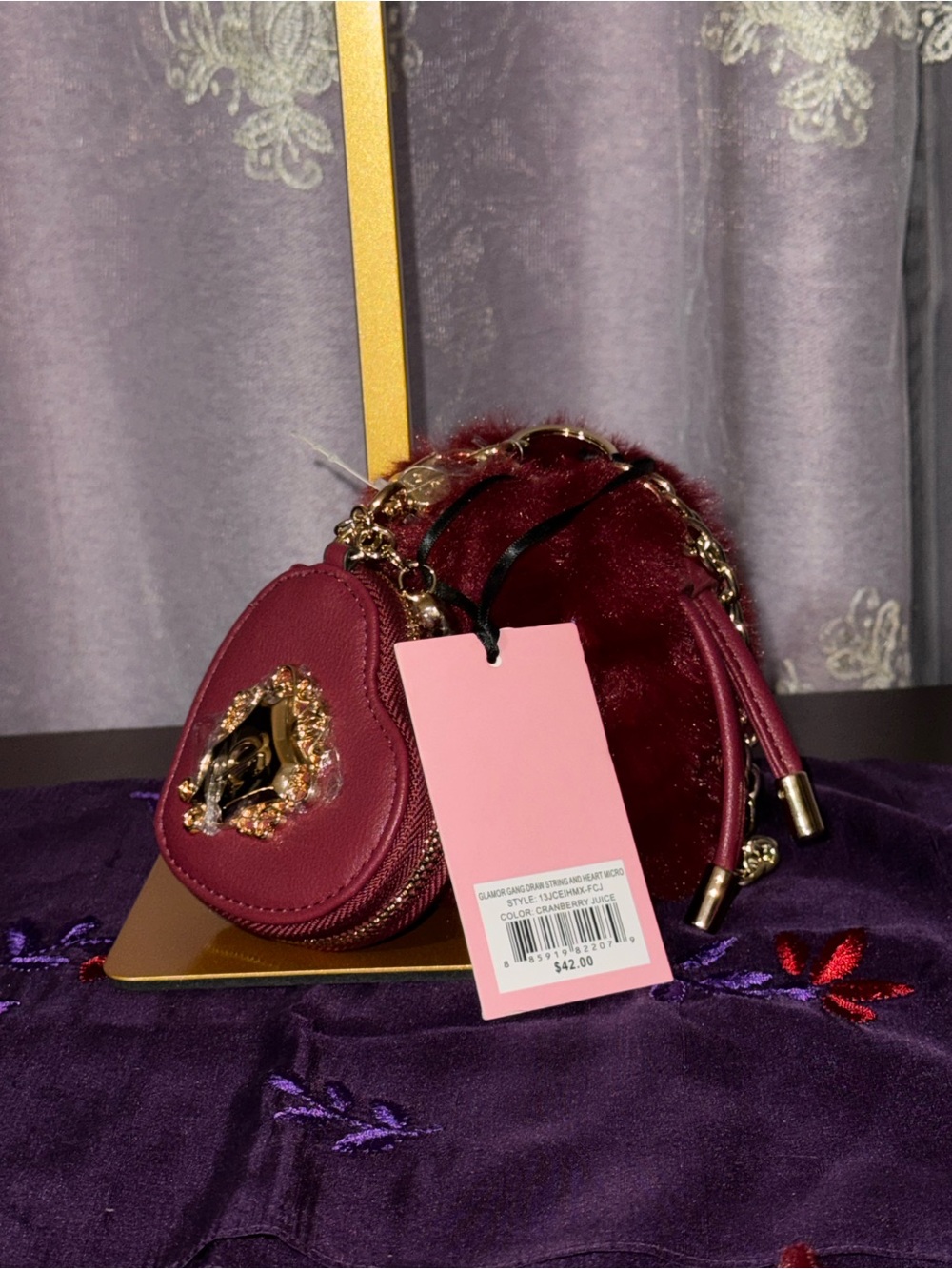NWT Juicy Couture Glamor Gang Faux Fur Drawstring Micro Bag Set